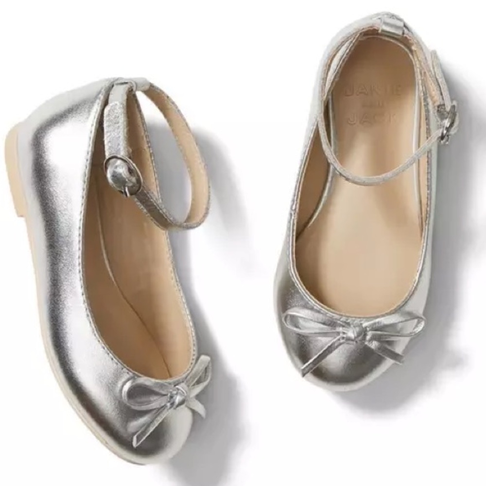 JANIE and JACK METALLIC ANKLE STRAP BOW BALLET FLAT